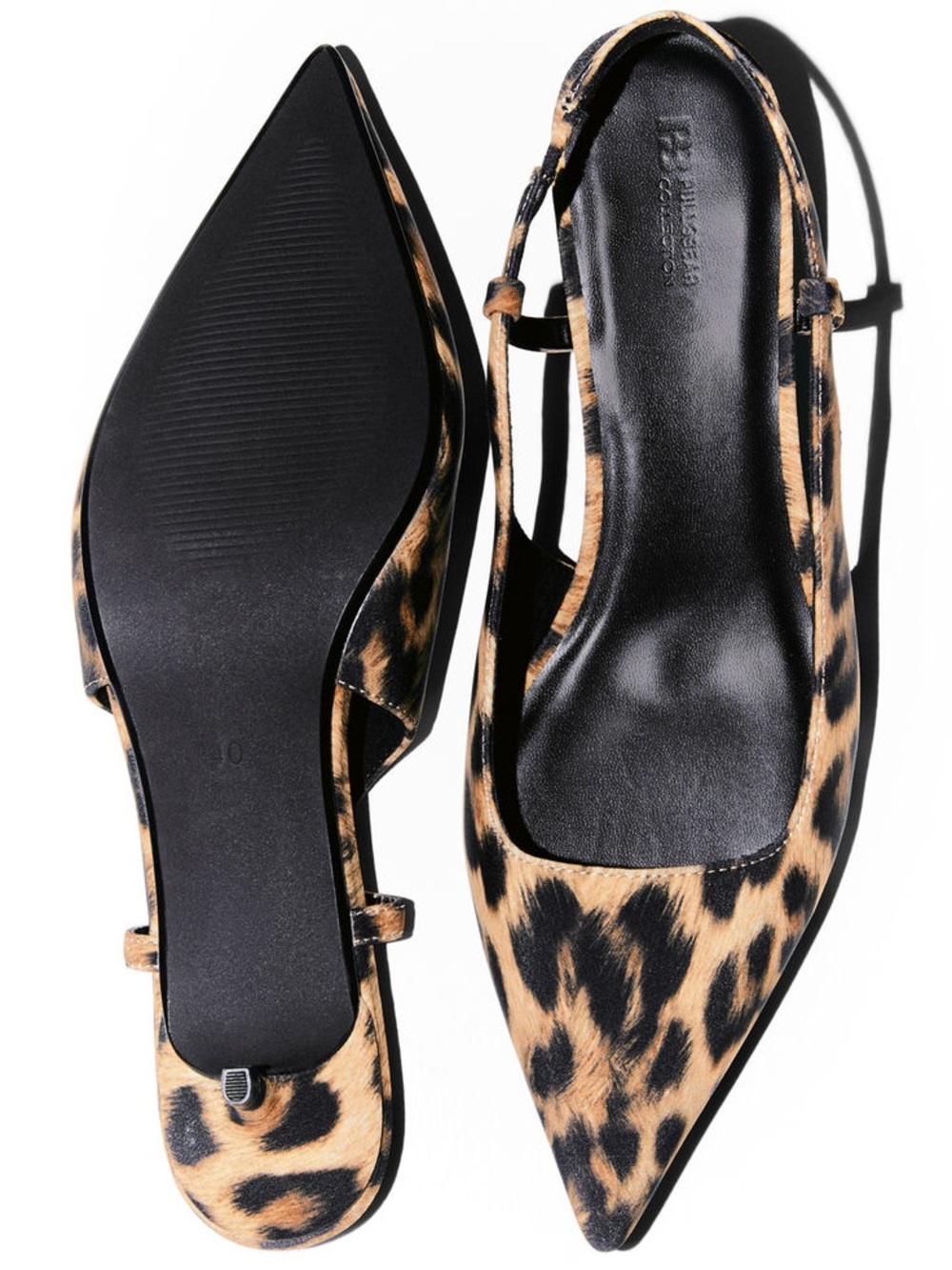 Pull&Bear Leopard Print Pointed Slingback Flats - Tan & Black